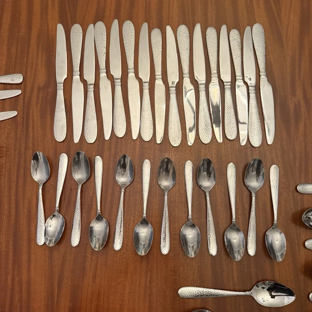 58-Piece Hammered Stainless Steel Flatware Set – Towle Logan + Unbranded MIx Lot